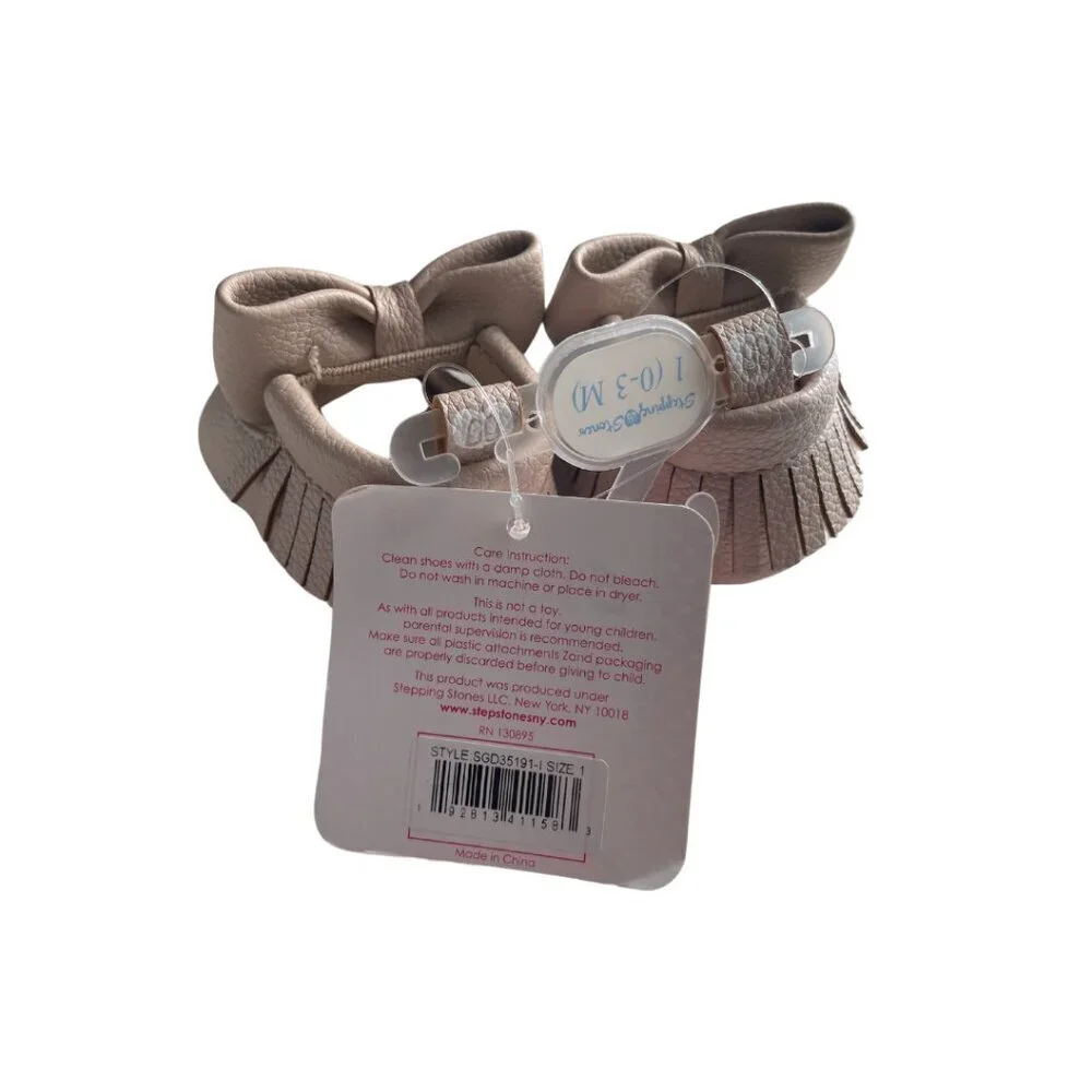 Stepping Stones Crib Shoes with bow & fringe moccasin Infant size1 (0-3mos) pink